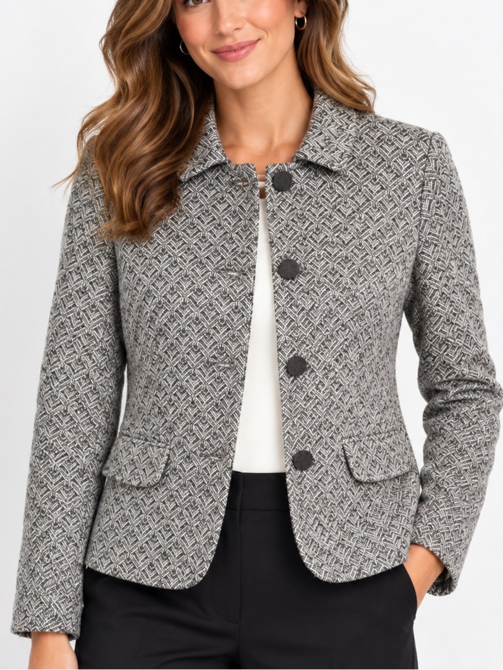 Talbots Gray Wool Blend Textured Blazer Jacket Size 4